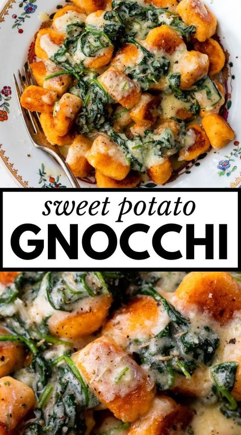 This homemade Sweet Potato Gnocchi is pillowy soft and easy to make with less than 10 ingredients. It’s served with a comforting herb-infused cream sauce to give you a wholesome gluten-free dinner for fall. Banana Diaries, Vegan Dinner Party, Sage Sauce, Bbq Jackfruit, Easy Vegan Dinner Recipes, Sweet Potato Gnocchi, Healthy Thanksgiving Recipes, Vegan Lasagna, Potato Gnocchi