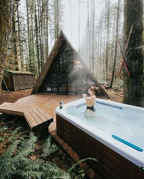 Cabin with hot tub Outdoor Hot Tub, National Parks America, Airbnb Rentals, Frame Cabin, Little Cabin, A Frame Cabin, Frame House, A Frame House, Outdoor Lover