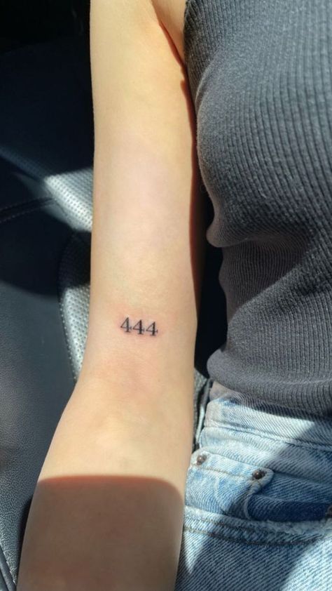 Decode the universe: 444 tattoo meaning. Explore the mystical significance behind this triple numeric ink, connecting with cosmic energies. 444 Design Tattoo, Cute 444 Tattoos, 444 Meaning Tattoo Best Friend, 773 Tattoo, 444 Meaning Tattoo Couples, Tiny Cool Tattoos, Small 444 Tattoo, Number Four Tattoo, Tattoo Ideas Universe