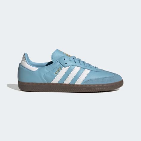 adidas Samba Argentina Shoes - Blue | Men's Lifestyle | adidas US Team Argentina, Adidas Og, Samba Shoes, Simple Packaging, Mens Lifestyle, Shoes Blue, Sneaker Games, Sporty And Rich, Sneakers Blue