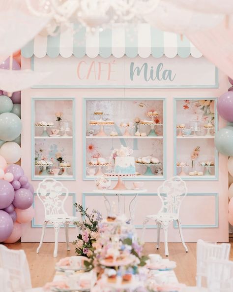 Mila's Par-Tea was such a dream! Happy 3rd birthday beautiful 🫶🏼 . . Planned and Designed by @four_forty_four_events Florals… | Instagram French Patisserie First Birthday, Cafe Theme Birthday Party, Bakery Party Decorations, Patisserie Birthday Party, Bakery Birthday Party Ideas, Bakery Backdrop, Tea Party Backdrop, Cafe Birthday Party, Bakery Birthday Party