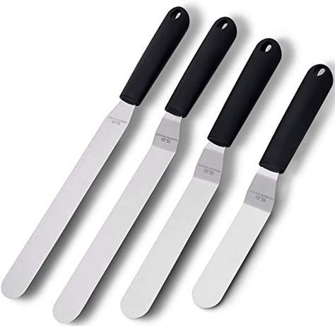 AmazonSmile: Straight & Angled Icing Spatula Set of 4 Stainless Steel Offset Spatulas Cake Decorating Supplies with Scale (Length 11.2”- 13.2”- 15.2”- 15.5”): Kitchen & Dining Straight Angle, Cake Decorating For Beginners, Cake Decorating Kits, Baking Utensils, Sprinkle Cake, Spatula Set, Just Cakes, Cake Icing, Spatulas