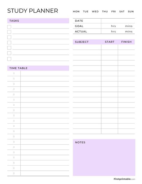 Free Printable and Fillable Daily Study Planner, Academic Planner, Back to school | Purple freedailyplannerprintable #plannerdesignlayout. Study Planner Ideas, Daily Study Planner, Homeschool Student Planner, Daily Planner Ideas, Daily Planner Diy, Weekly Academic Planner, Daily Planner Book, Student Weekly Planner, Cute Daily Planner