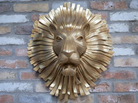 Lion Head Industrial Wall Shelves, Skull Wall Decor, Golden Lions, Lion Wall Art, Gold Lion, Modern Interior Decor, Lion Head, Animal Heads, Wall Sculpture Art