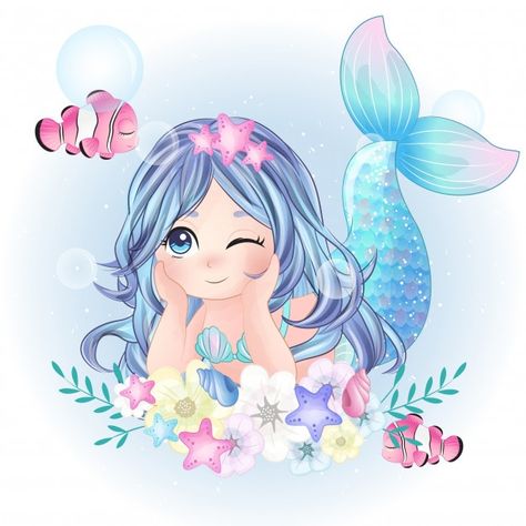 Mão desenhada personagem sereia fofa Vet... | Premium Vector #Freepik #vector #flor #aquarela #peixe #animal Mermaid Coloring Book, Mermaid Clipart, Mermaid Wallpapers, Watercolor Flower Background, Watercolor Mermaid, Unique Coloring Pages, Mermaid Drawings, Art Mignon, Handmade Plushies