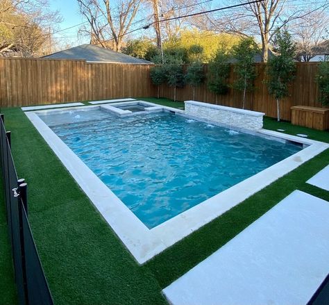 Pools For A Small Backyard, Small Pool Yard Ideas, Small Backyard Landscaping With Pool Yard Ideas, Rectangle Pools Backyard, In Ground Pools Backyard Ideas Simple, Rectangle Pools With Spa, Simple Pools Backyard, Vinyl Pool With Hot Tub, Small Pools With Spa