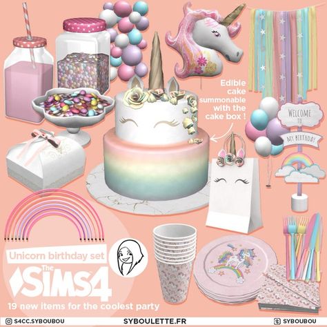 [DOWNLOAD] Unicorn birthday party set Sims Birthday Party Ideas, Sims 4 Birthday Party Lot, Sims 4 Cc Birthday Party Decor, Sims 4 Birthday Party, Sims 4 Unicorn, 4 Birthday Party, Sims Decor, 4 Aesthetic, Sims 4 Kitchen