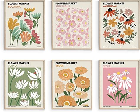 Habseligkeit Flower Market Wall Decor offers retro-style posters with warm colors, perfect for personalized room styles. These cute unframed 8x10 prints can elevate any space, including drom rooms, bedrooms, kitchens, bathrooms, and offices. They come with DIY hanging options and include little cute stickers and glue dots for easy display. Made from durable and waterproof 300gsm premium paper with a matte film surface, these boho posters make a delightful gift for various occasions. Pink Flower Wall, Posters For Room Aesthetic, Posters For Room, Market Poster, Dorm Wall Art, Boho Poster, Flower Market Poster, Floral Room, Triptych Wall Art