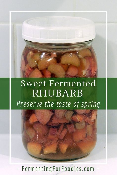 Sweet Fermented Rhubarb - Fermenting for Foodies Fermented Rhubarb Recipes, Fermented Rhubarb, Fermented Herbs, Rhubarb Preserves, Fermented Recipes, Fermented Vegetables Recipes, Pickled Foods, Hot Dog Toppings, Medicinal Garden