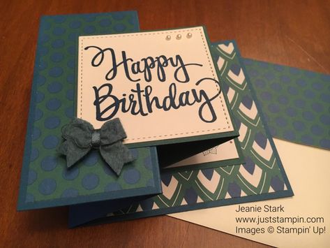 A Birthday Fun Fold for Tic Tac Toe Challenge #8 | Just Stampin' Step Card, Birthday Stamps, Shaped Cards, Fancy Fold Cards, Birthday Cards Diy, Card Making Techniques, Fun Fold Cards, Square Card, Card Tutorials