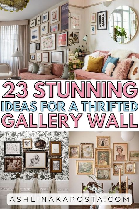 23 Absolutely Stunning Thrifted Gallery Wall Ideas You Will Want To Copy — ASHLINA KAPOSTA Wall Collage Of Pictures, Stassi Schroeder Gallery Wall, Thrift Store Art Gallery Wall, Wall Photo Gallery Ideas, Basement Gallery Wall, Vintage Boho Gallery Wall, Wall Groupings Ideas, Creative Gallery Wall Ideas, Thrifted Gallery Wall