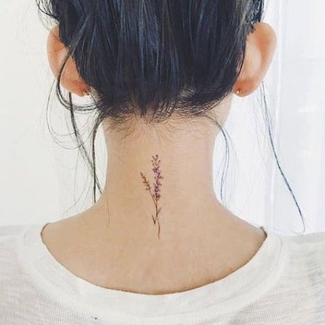 30 Wonderful Small Tattoo Ideas You'll Love #smalltattoo #tattooideas Flower Tattoos Lavender, Wildflowers Tattoo, Tattoos Set, Tattoos Temporary, Lavender Tattoo, Neck Tattoos Women, Back Of Neck Tattoo, Shape Tattoo, Sunflower Tattoos