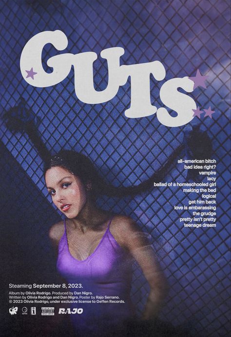 Aesthetic Celebs, Guts Poster, Soft Grunge Aesthetic, Soft Grunge, Olivia Rodrigo, Grunge Aesthetic, Magazine, Stars, Purple