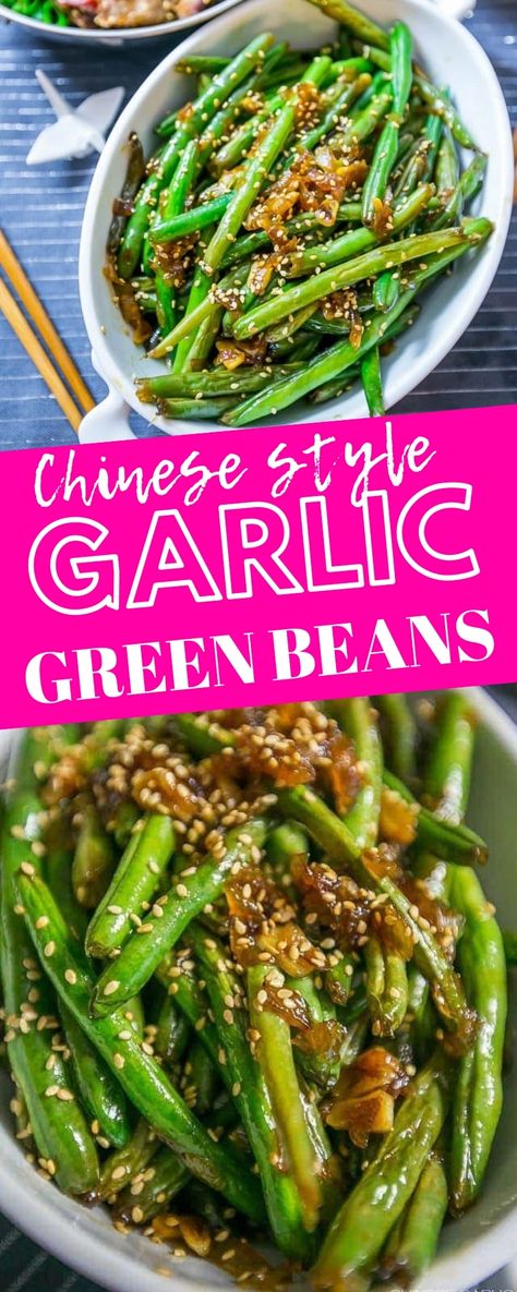 Garlic Chinese Style Green Beans - side dishes #sidedishes Chinese Style Green Beans, Chinese Garlic Green Beans, Asian Dish, Homemade Chinese Food, Chinese Chicken Recipes, Chinese Vegetables, Mapo Tofu, Cooking Green Beans, Authentic Chinese Recipes