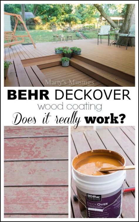 Readers wanted to know if the Behr Deckover restoration product lived up to claims of longterm wood coverage. These DIY homeowners are back with an update. #martysmusings #behrdeckover #behrpaint #deckover #deckstain #deckpaint Behr Deck Over Colors Paint, Deckover Colors, Behr Deck Stain Colors, Behr Deck Paint, Behr Deck Over Colors, Deck Over Paint, Painted Wood Deck, Behr Deckover, Deck Redo