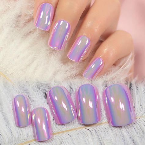 PRICES MAY VARY. Package contains: 24 pieces glossy fake glue on nails,1pc double-sided nail file,24 pad /sheet double-side nail stickers, 1pc cuticle stick for removing false nails Press-On Nail Kit：purple-pink are suitable for matching daily outfits and show out confident, metallic punk plated design is a versatile look to easily take you from day to night! Package Contents: about 24 PCS press on nails & a nail file & cuticle stick & jelly glue stickers. NOTE: if you want long-lasting, please Trendy Nail Polish, Bright Red Nails, Metallic Nails, Girls Nails, Nail Sizes, Manicure E Pedicure, Purple Nails, Nail Accessories, Nail Kit