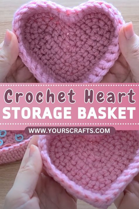 Crochet Yarn Bowl Pattern Free, Crochet Heart Basket Pattern, Crochet Heart Basket Free Pattern, Crochet Bowls Free Pattern Projects, Mini Basket Crochet Free Pattern, Small Crochet Basket Pattern, Free Crochet Patterns Gifts Ideas, Crochet Trinket Tray Free Pattern, Crochet Useful Items Ideas