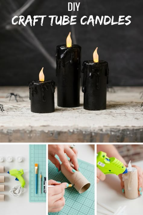 Who knew you could create candles out of paper rolls? Make your own spooky decor this Halloween by following these easy steps and a few supplies. Create Candles, Porta Halloween, Creepy Candles, Diy Halloween Party, Uhyggelig Halloween, Halloween Party Decor Diy, Halloween Fest, Homemade Halloween Decorations, Festa Harry Potter