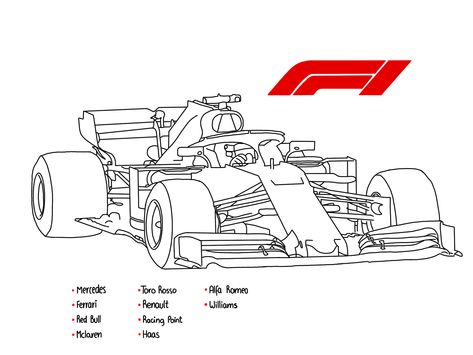 Formula One Sketch, F1 Car Tattoo Ideas, Formula 1 Art Ideas, F1 Car Drawing Easy Ferrari, How To Draw Formula 1 Car, How To Draw F1 Cars, Formula Car Drawing, Drawing F1 Car, How To Draw An F1 Car