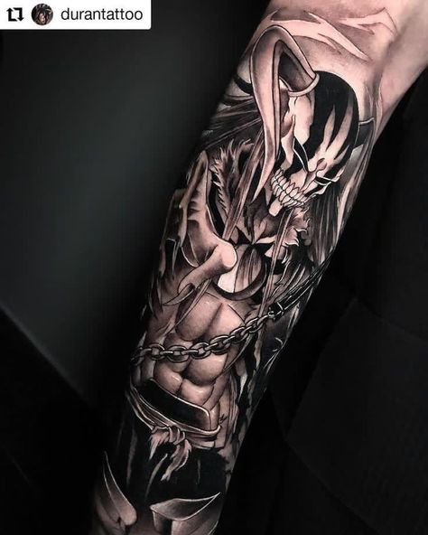 Vasto Lorde Ichigo Tattoo, Bleach Sleeve Tattoo, Anime Shoulder Tattoo, Ichigo Kurosaki Tattoo, Ichigo Tattoo Ideas, Bleach Tattoo Design, Bleach Tattoo Anime, Bleach Anime Tattoo Ideas, Ichigo Tattoo