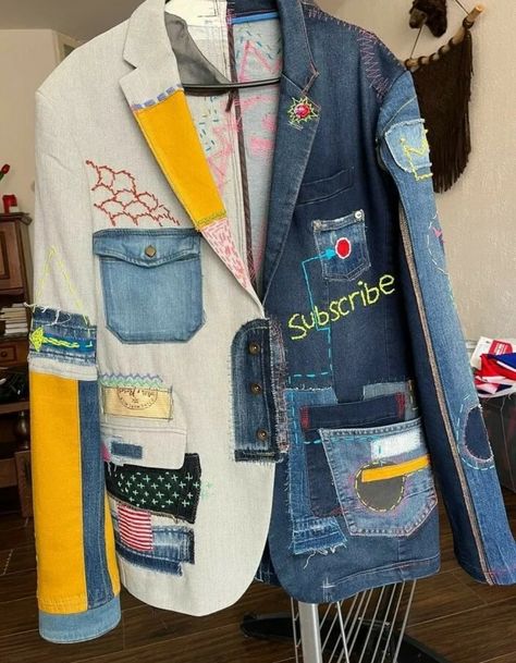 Ropa Upcycling, Upcycled Jackets, Recycled Clothes, Moda Denim, Diy Jeans, Upcycle Clothes Diy, Denim Projects, Denim Ideas, Embroidered Art