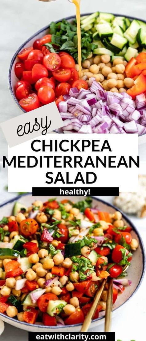 Mediterranean Chickpea Salad Chickpea Mediterranean Salad, Quick Vegetarian Dinner, High Protein Salads, Mediterranean Chickpea, Mediterranean Chickpea Salad, Dairy Free Pasta, Meal Prep Lunch, Protein Salad, Prep Lunch