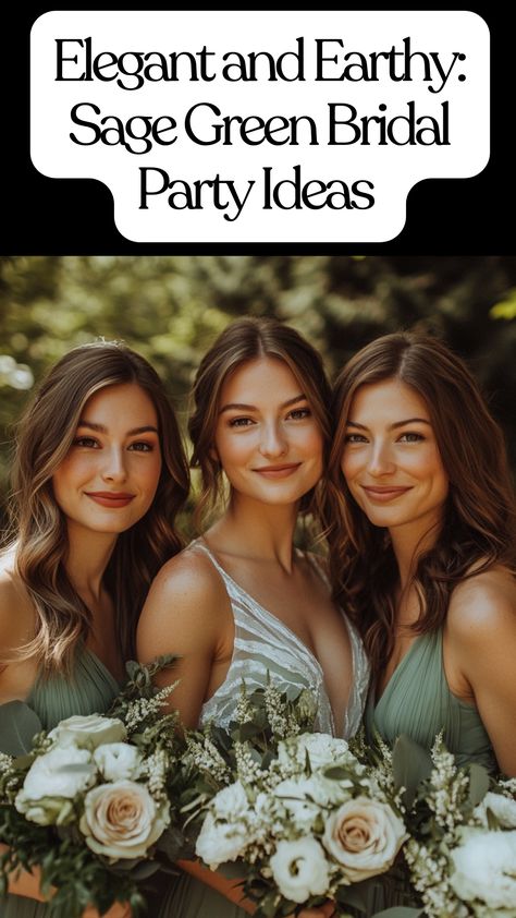 Sage green bridesmaid dresses with natural floral bouquets and chic accessories for an elegant, timeless bridal party look. Forest Green Bridesmaid Dresses Summer, Sage Green Bridal Party, Green Bridal Party, Bridal Party Ideas, Sage Green Wedding Theme, Forest Green Bridesmaid Dresses, Summer Bridesmaid Dresses, Green Themed Wedding, Stunning Bridesmaid Dresses