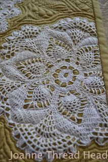 Thread Head: "Design It, Quilt It" Online Class Doily Quilt Ideas, Lace Quilts Ideas, Doilie Art, Doily Quilts, Doily Quilt, Handkerchiefs Crafts, Linen Projects, Cindy Needham, Wedding Quilts