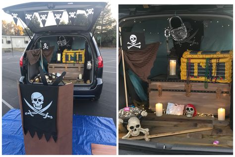 Trunk or Treat, Pirates of the Caribbean Pirate Trunk Or Treat, Pirate Halloween Decorations, Trunker Treat Ideas, Trunk Or Treat Ideas, Pirate Theme Party, Pirate Halloween, Treat Ideas, Trunk Or Treat, Pirate Costume