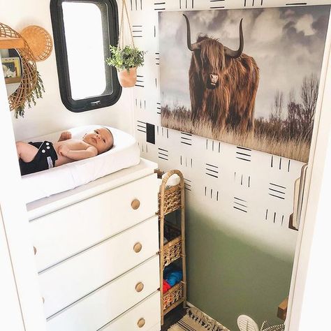 Rv Nursery, Rv Living Decor, 5th Wheel Living, Living In An Rv, Tiny Nursery, Rv Dreams, Camper Trailer Remodel, Trailer Living, Tiny House Bathroom