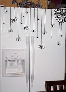 spiders on fridge Hallowen Ideas, Casa Halloween, Fridge Decor, Cricut Halloween, Halloween 2014, Spider Webs, Halloween Porch, Theme Halloween, Halloween Deco