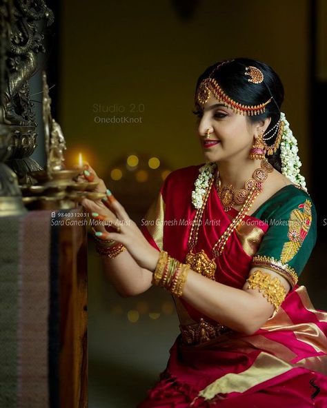 Sara Ganesh on Instagram: “MUAH : @saraganeshmakeupartist Model : @wanderlust_shooter Costume : @onedotknot Photograpy: @studio_2.zero #saraganeshmakeupartist…” Galatta Kalyanam, Andal Kondai, Elegant Wedding Dress Fitted, Indian Bridal Shoot, Iyengar Wedding, Muhurtham Look, Best Photo Ideas, Traditional Bridal Look, Brahmin Wedding