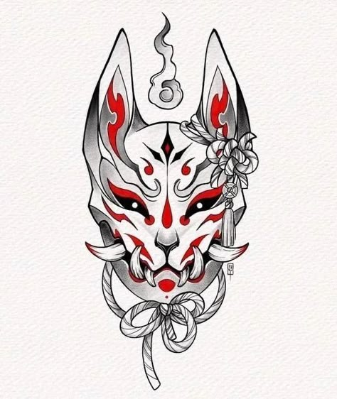 Oni Samurai Tattoo, Samurai Mask Tattoo Design, Kitsune Mask Design, Tattoo Oni, Samurai Masks, Samurai Mask Tattoo, Japanese Demon Tattoo, Mascara Oni, Japanese Mask Tattoo