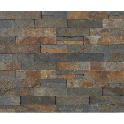 Satori Oxide Ledgestone 6-in x 12-in Natural Stone Slate Stone Look Wall Tile (0.48-sq. ft/ Piece) in the Tile department at Lowes.com Stone Wall Tiles, Stone Look Wall, Rustic Backsplash, Slate Tile Floor, Slate Fireplace, Stone Tile Wall, Modern Living Room Wall, Shower Floor Tile, Slate Flooring