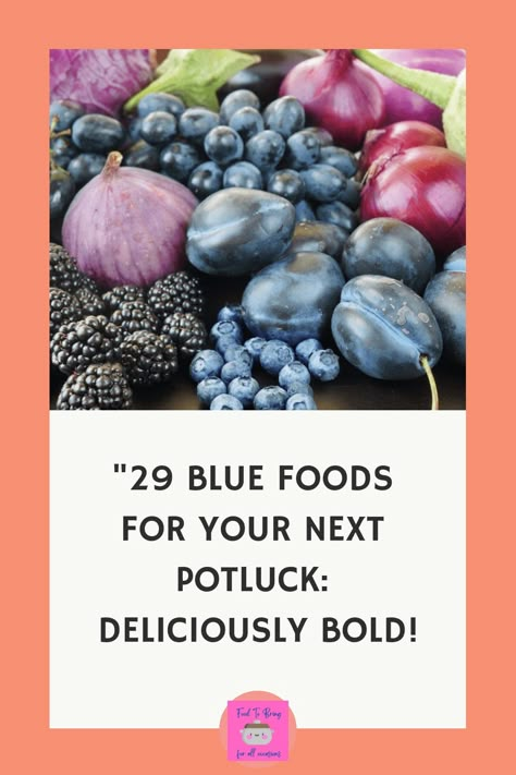 Color Theme parties are always fun to host or to attend, but one of the hardest colors to bring is blue. There are some naturally blue foods like blueberries, blackberries, blue corn, and blue potatoes; but there is not as many as other colors. We like to utilize naturally blue foods to bring to a potluck, so we have made one big list of blue colored foods for a potluck! Some are easier to make then others, and some are readily available at your local grocery store. Blue Party Food Board, Color Party Ideas For Adults Blue Food, Blue Recipes Food, Blue Appetizers Color, Blue Color Theme Party Ideas For Adults Food, Blue Color Food Ideas, Blue Food For Color Party, Blue Themed Food Platter, Color Themed Potluck