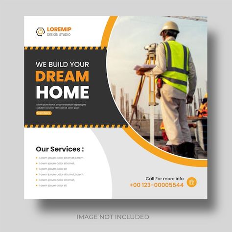 Vector home improvement and repair const... | Premium Vector #Freepik #vector #property-development #house-construction #construction #construction-project Construction Poster Design Building, Construction Company Social Media Post, Construction Banner Design, Construction Social Media, Construction Ads, Construction Advertisement, Linkedin Ideas, Construction Poster, Post Banner Design