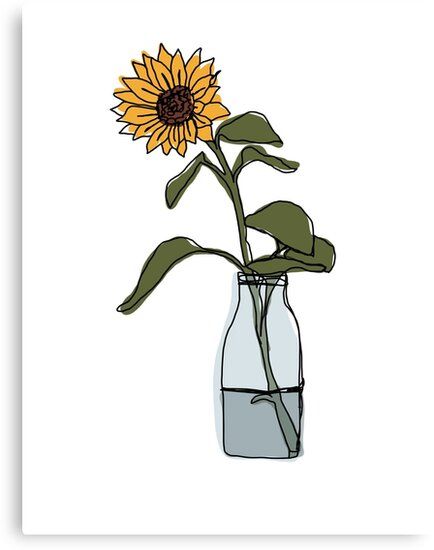 "Sunflower in a jar" Canvas Print by JediMaster5 | Redbubble Vase Of Sunflowers Drawing, Sunflower In Vase Tattoo, Drawing Of A Sunflower, Sunflower Sketches, Sunflower Vase, Diy Phone Case Design, Sunflower Drawing, Plant Covers, Plant Drawing