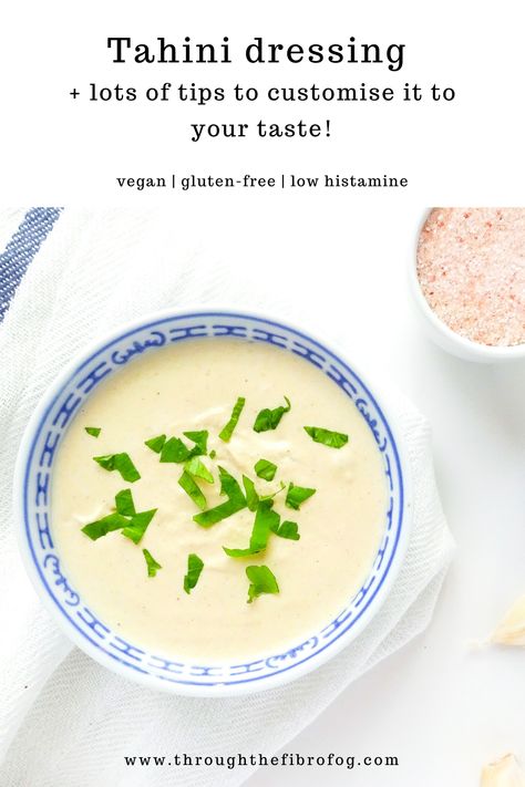 Vegan Tahini Dressing, Make Salad Dressing, Low Histamine Recipes, Tahini Dressing Recipe, Low Histamine Foods, Gluten Free Sauces, Tahini Recipe, Low Histamine Diet, Low Histamine