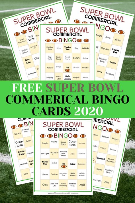 Superbowl Commercial Bingo, Super Bowl Commercial Bingo, Super Bowl Printables, Super Bowl Bingo Cards, Movie Foods, Super Bowl Bingo, Coffee Commercial, Superbowl Ideas, Bingo Free Printable