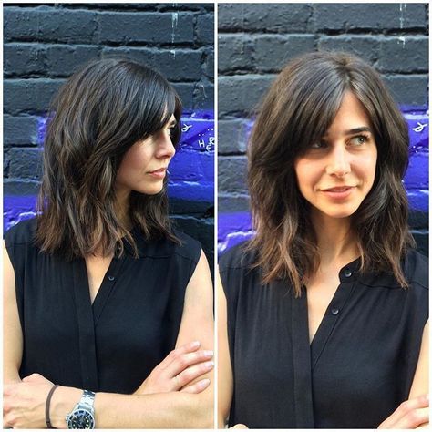 Thick side swept bangs medium should length hairstyle 70s Bangs, Layered Bangs, Swept Bangs, Medium Length Hair With Layers, Nice Hair, Side Swept Bangs, Haircut Styles, Hair 2018, Side Swept