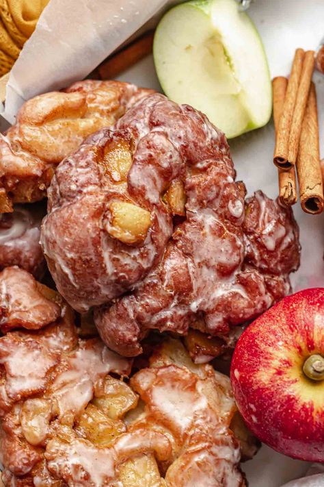 Apple Fritter Donut, Apple Cider Glaze, Baked Apple Fritters, Deep Fried Recipes, Fried Recipes, Croissant Bread, Homemade Doughnuts, Yeast Dough, Apple Fritter