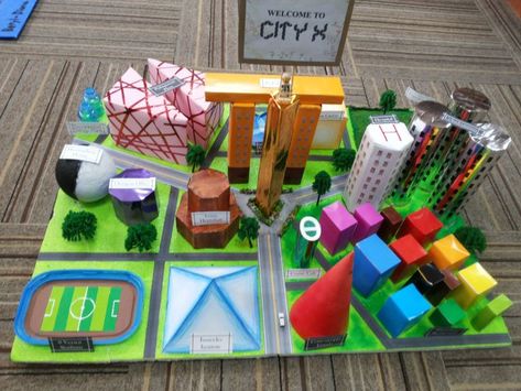 3d Geometry Project, Geometry City Project, Maths City Model, Math 3d Project, 3d City Project, Math City Project, Maths Project Model Ideas, Geometric City Project, Geometry City Math Project