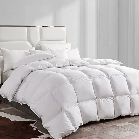 Alwyn Home 750In³/Oz Fill Power All Season Goose Down Comforter & Reviews | Wayfair White Puffy Comforter, Comforter Aesthetic, Puffy Comforter, Down Duvet, Laying In Bed, Down Comforters, Bedding Essentials, Down Comforter, Goose Feathers