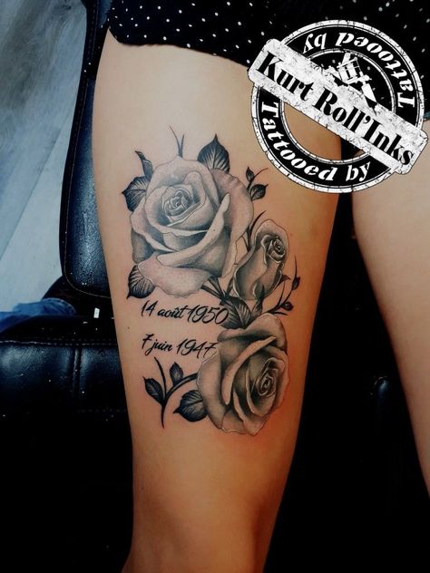 Women Tattoos Roses, Rose Tattoo With Meaning, Roses With Words Tattoo, Rose Tattoo With Writing, Tattoo Stencils For Women, Heart With Wings Tattoo, Girl Thigh Tattoos, Rose Drawing Tattoo, Rose Tattoos For Women