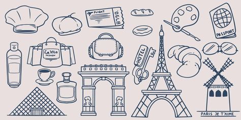 Doodle Travel, Travel Elements, Doodle Journal, French Icons, Paris Art, Photo Scrapbook, Paris Hotels, Journal Doodles, Hand Drawing