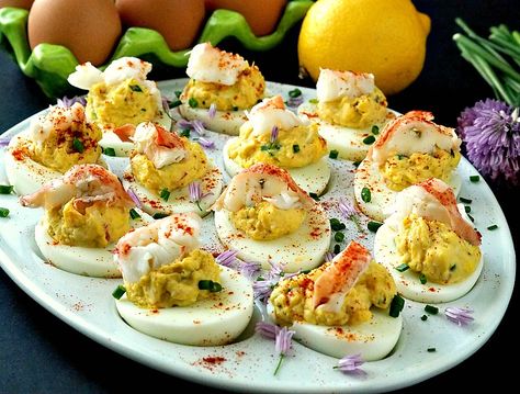 Lobster Deviled Eggs, Lobster Deviled Eggs Recipe, Shrimp Deviled Eggs Recipes, Seafood Deviled Eggs Crab Meat, Deviled Eggs With Fried Oysters, Deviled Egg With Shrimp, Deviled Eggs Southern Living, Seafood Stew Recipes, Deviled Eggs Recipe Classic