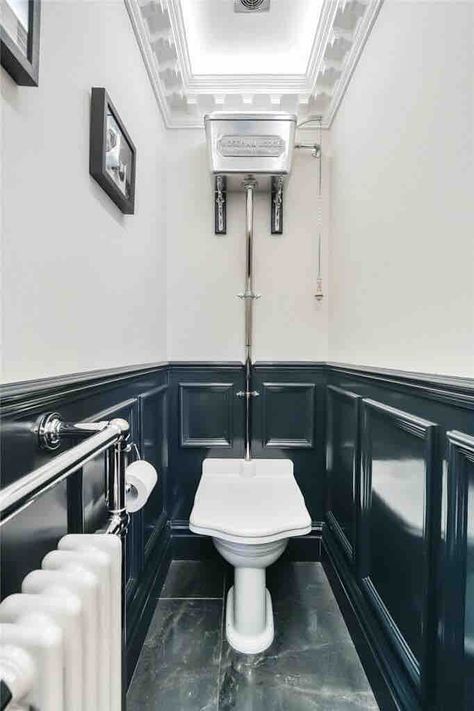 Wow, Wow, Wow -we can't get enough of this cloakroom from @gomm1985 Impeccable attention to detail that oozes with period charm and luxury, paired with the personalised touch of our Thomas Crapper High-Level cistern in Polished Aluminium. #thomascrappercistern #polishedaluminium #cistern #toilet #bathroominspo #thomascrapper High Level Toilet Cloakroom, Thomas Crapper Cloakroom, Thomas Crapper Toilet, High Cistern Toilet, In Wall Cistern Toilet, Victorian Public Toilets, Thomas Crapper, Ensuite Shower Room, Corner Toilet