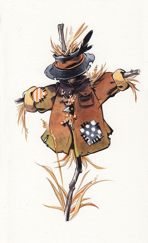 Scarecrow Drawing, Scarecrow Character, Halloween Artwork, Halloween Drawings, The Crow, Tableau Art, Autumn Art, Birdhouse, Art Moderne