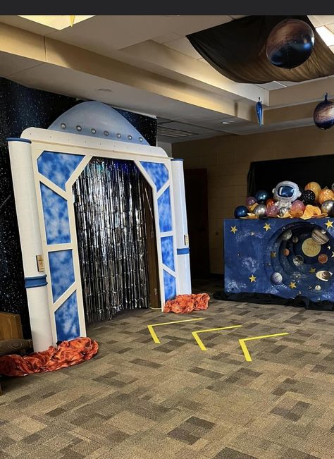 Diy Out Of This World Decor, Outer Space Hoco Theme, Space Hoco Theme, Space Photo Backdrop, Outer Space Graduation Theme, Outer Space School Theme, Space Stage Design, Space Dance Theme, Space Homecoming Theme