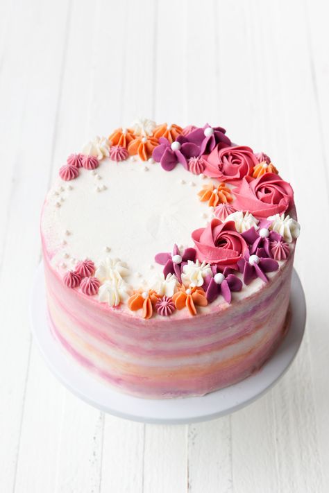 How to Make a Buttercream Flower Cake — Style Sweet Torte Creative, Cake With Flowers, Buttercream Flower Cake, Torte Cupcake, Watercolor Cake, Creative Cake Decorating, Easy Cake Decorating, Fashion Cakes, Buttercream Flowers